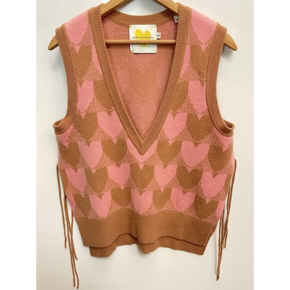 Kerri Rosenthal Heart In Check Cashmere Sweater Vest Sz S
